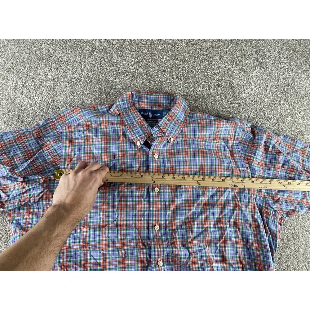 Polo Ralph Lauren Blue/Red/Green Plaid Short Sleeve Shirt Men XL Green Pony Prep